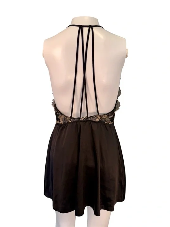 Auden Babydoll Plunge Chemise Large Floral Lace Bodice Satin Nightie Notes - Picture 5 of 15